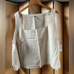 Linen Blend (Size 3X) Square Neck Crop Tank Lagenlook Minimalist Festival Resort